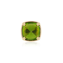 One of A Kind Rock N Roll Pyramid Peridot Ring with Diamond Setting