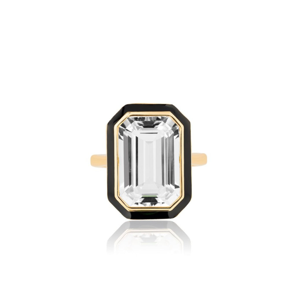 Queen Emerald Cut with Enamel Frame Ring