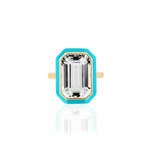 Queen Emerald Cut with Enamel Frame Ring