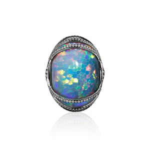 One of a Kind Black Opal with Wrapped Diamond Setting Ring