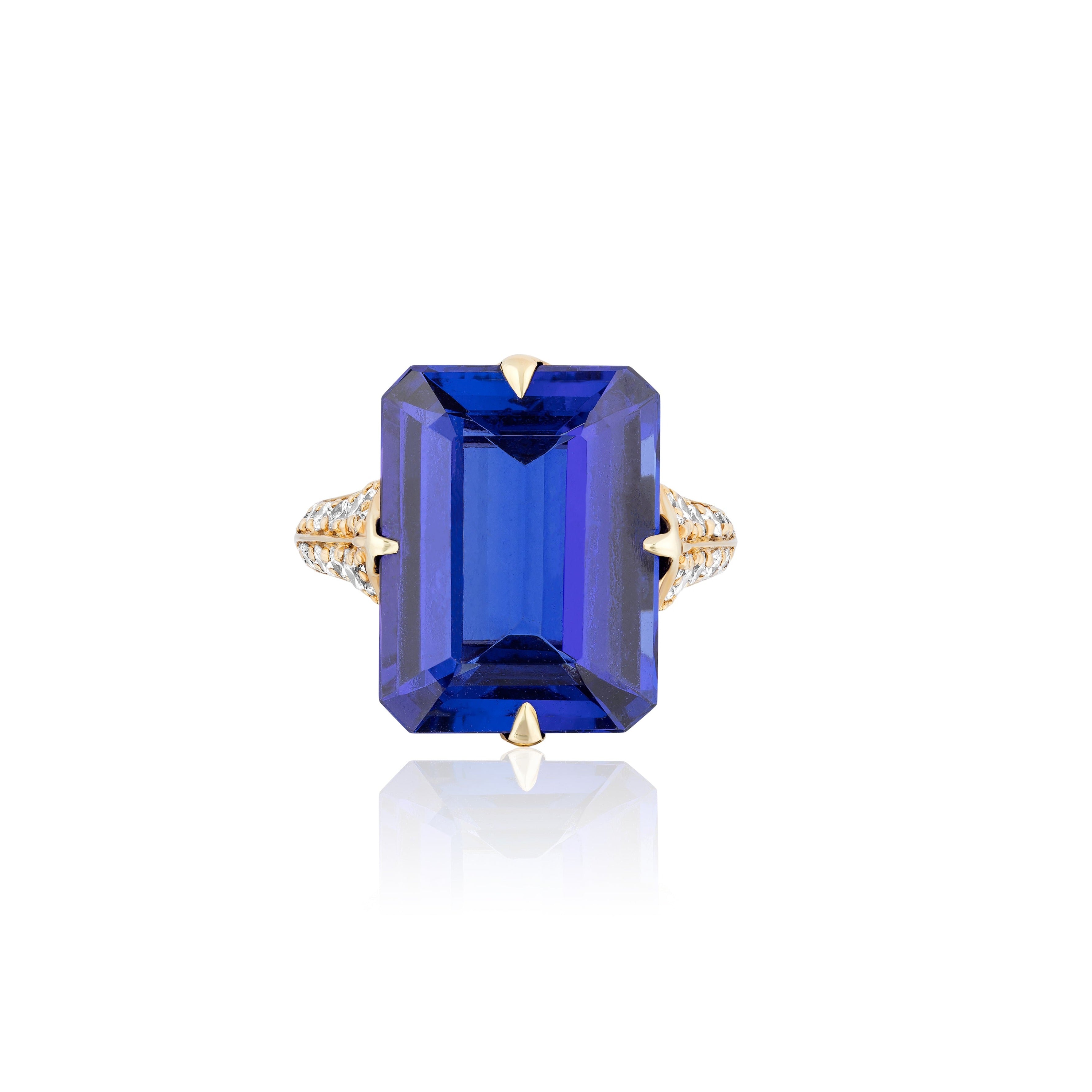One of a Kind Emerald Cut Tanzanite Ring with Diamonds