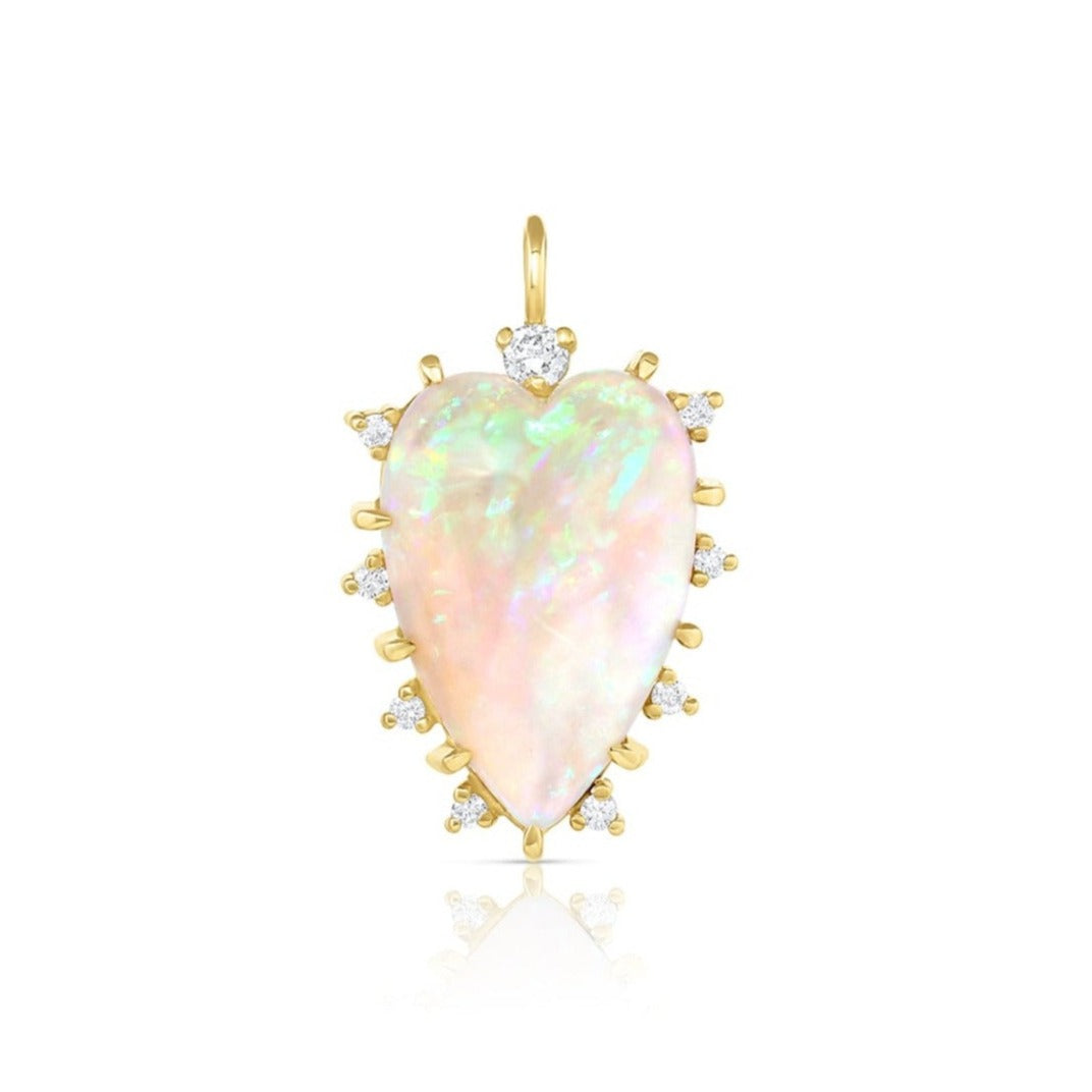 Large Australian Opal Heart Pendant with Diamond Frame