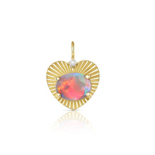 Fluted Heart Charm with Opal Cabochon & Diamond Detail