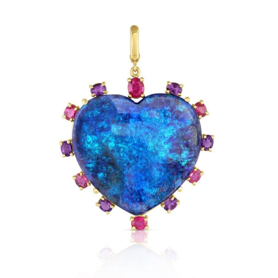 Australian Opal Heart Pendant with Gemstone Frame