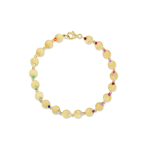 Fluted Rainbow Gemstone Shell Tennis Bracelet