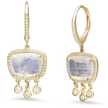 Oblong Moonstone with Diamond Bezel Drops Earrings