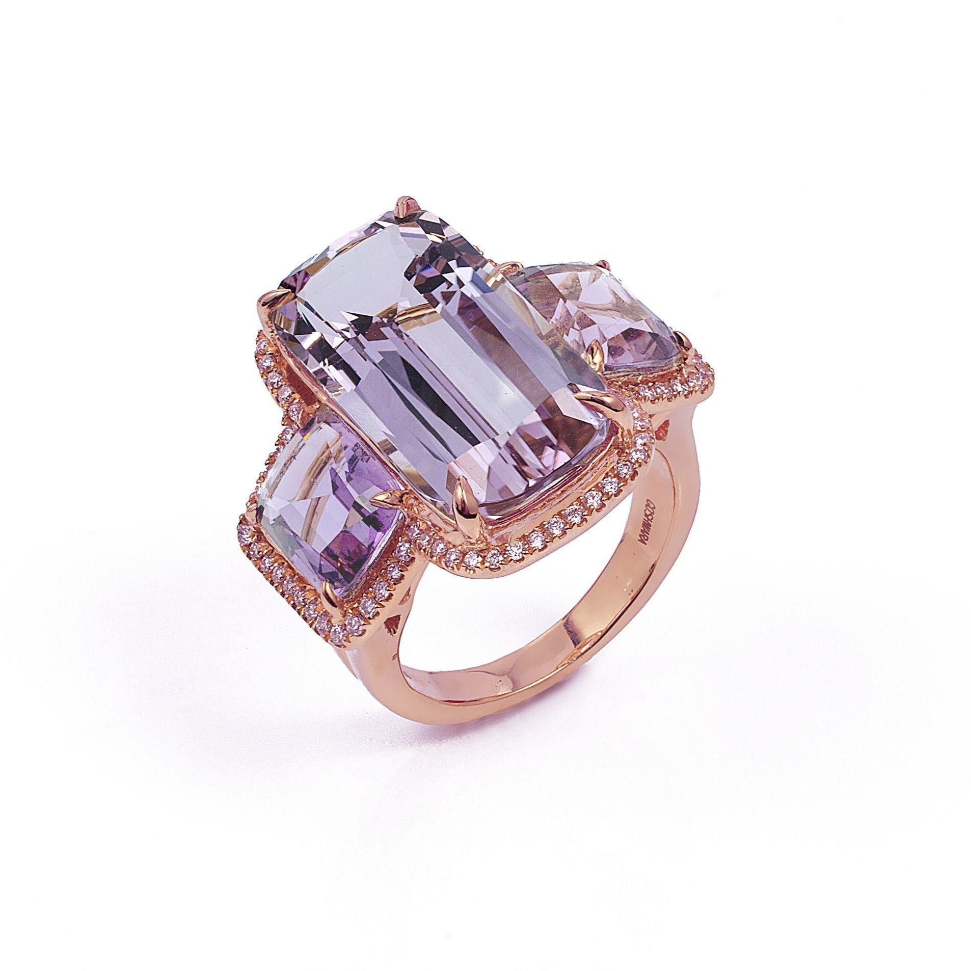Gossip Lavender Amethyst Cushion Cut Ring with Diamond Frame
