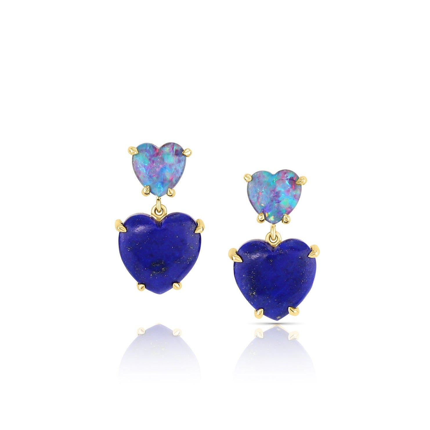 Medium Gemstone Double Heart Drop Earrings