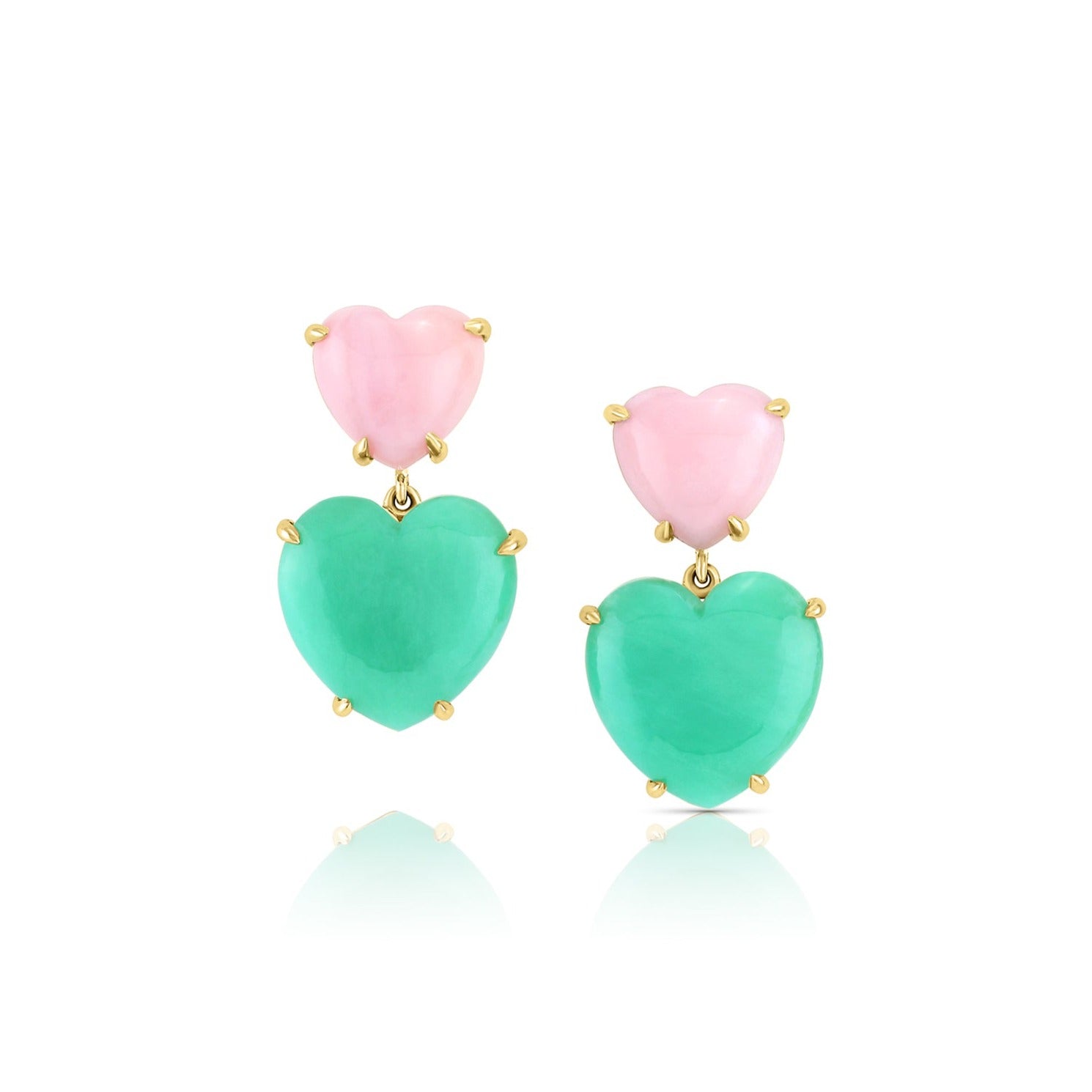 Large Gemstone Double Heart Drop Earrings