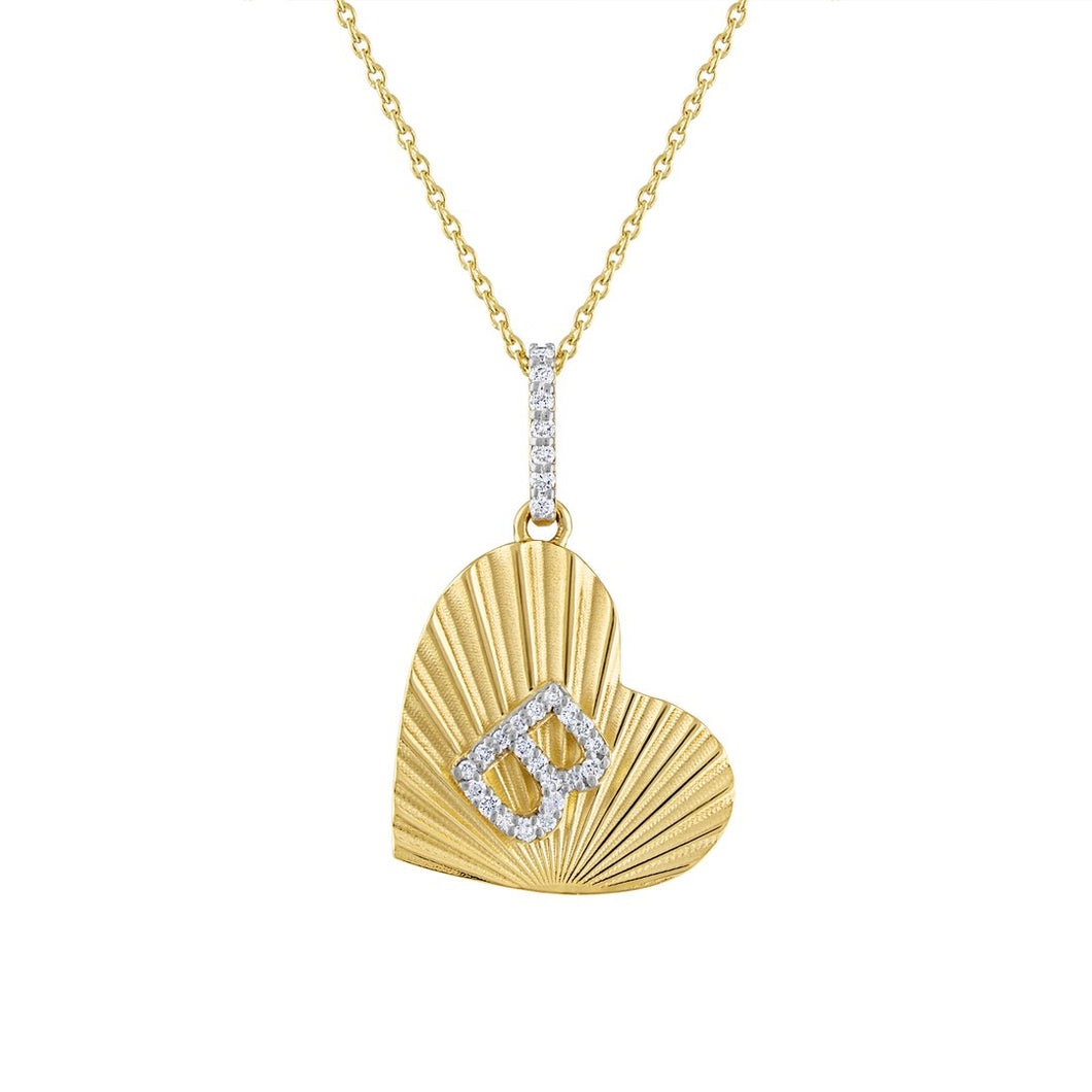 The Beau Fluted Heart Diamond Initial Pendant Necklace