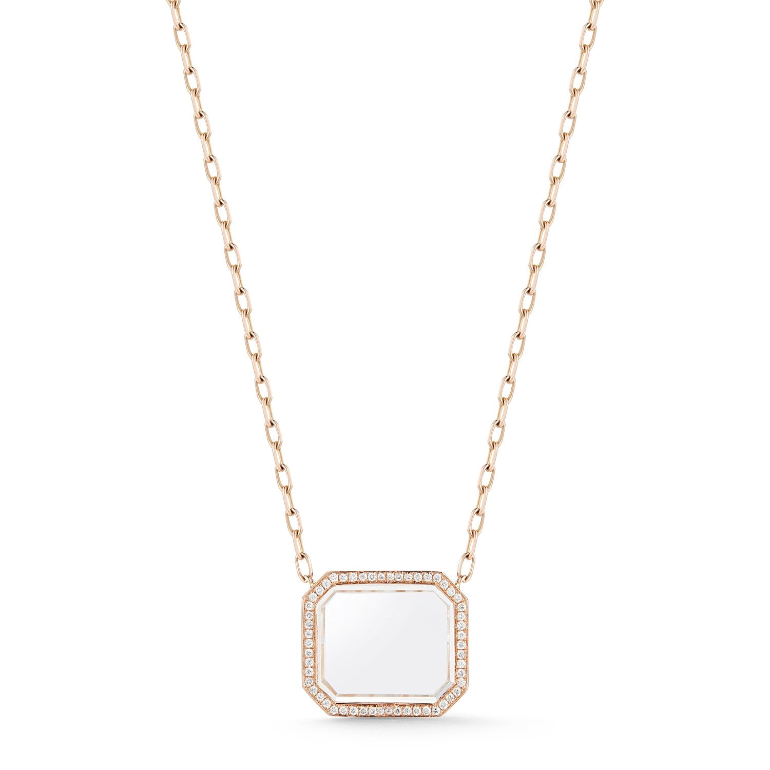 Bell Diamond & Rock Crystal Rectangular Pendant Necklace