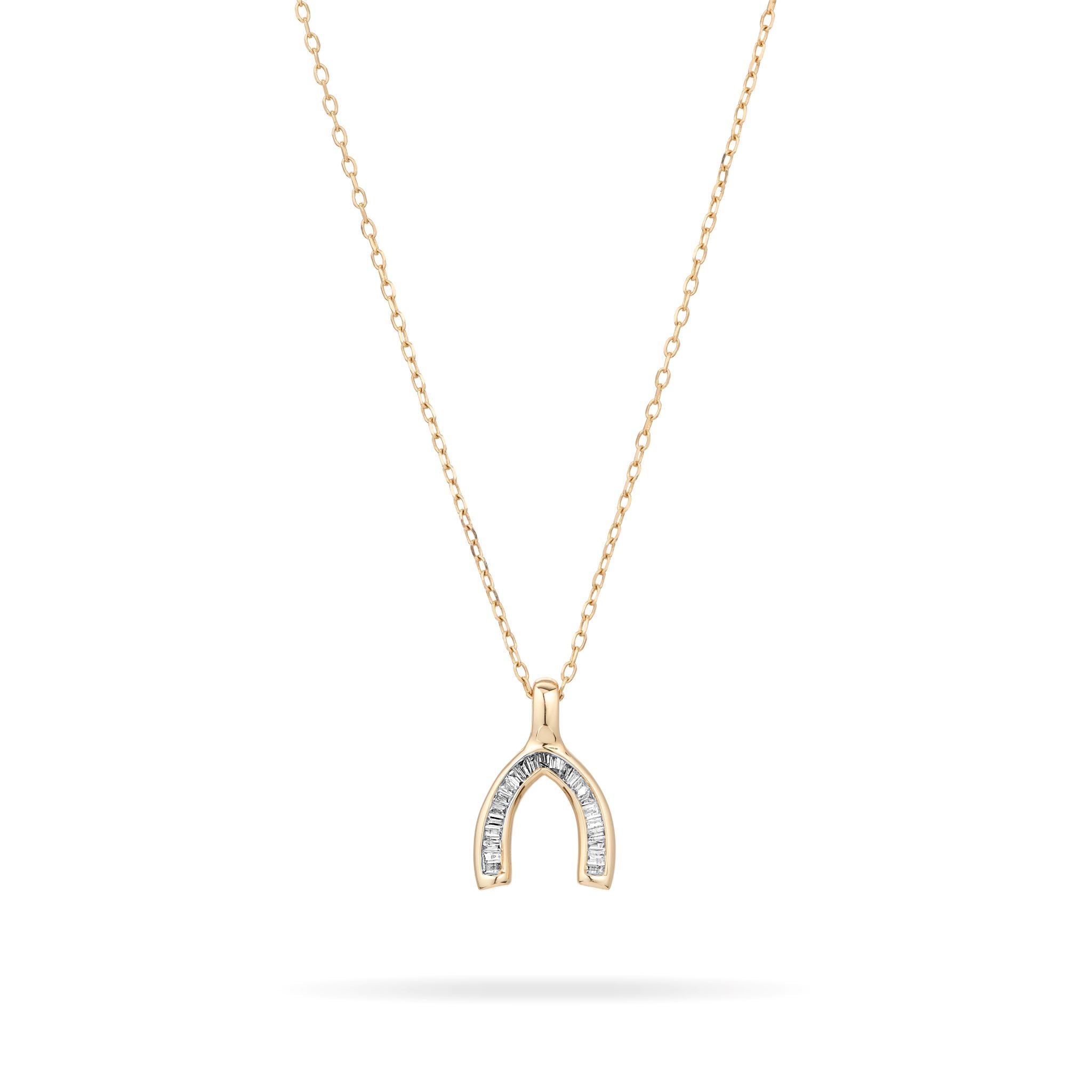 Diamond Baguette Lucky Wishbone Necklace