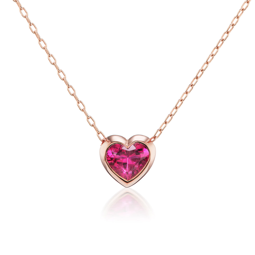 One of a Kind Large Bezel Set Rubellite Heart Necklace