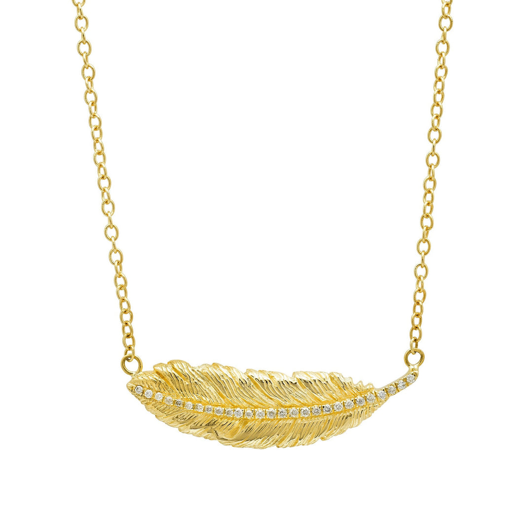 Buy Yellow Gold Diamond Feather Pendant Necklace 1/20ctw at Amazon.in