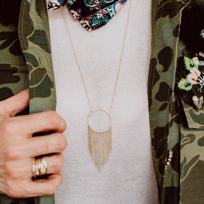 Large Open Circle Necklace with Fringe