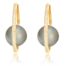 Pave Diamond Large Orbit Hoop Earrings with Tahitian Pearl