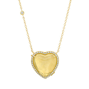 Cabochon Heart Locket Necklace with Diamond Frame