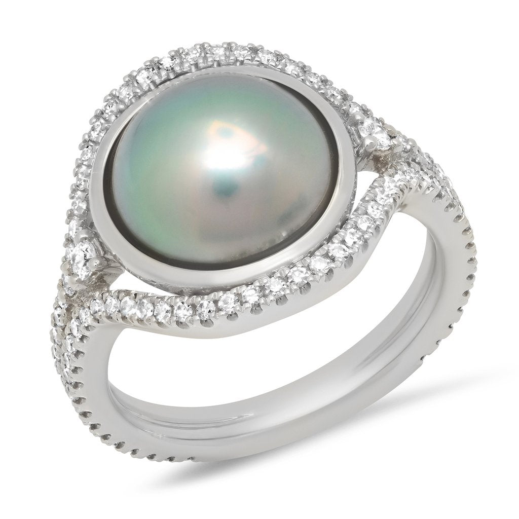 Black Tahitian Pearl & Amethyst White-Gold Ring | Pearls.co.uk