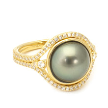 Tahitian Pearl Slice Ring with Diamond Frame and Split Shank