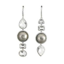 Multi Shape Topaz & Diamond Drop Earrings with Sliced Pearls