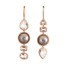 Multi Shape Topaz & Diamond Drop Earrings with Sliced Pearls