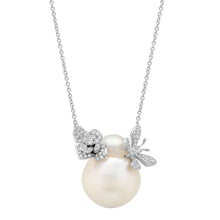 Australian Pearl with Diamond Rose and Butterfly Pendant Necklace