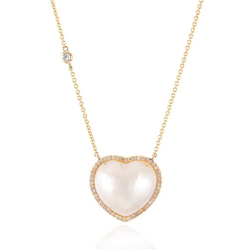 Pearl Heart Necklace with Diamond Frame