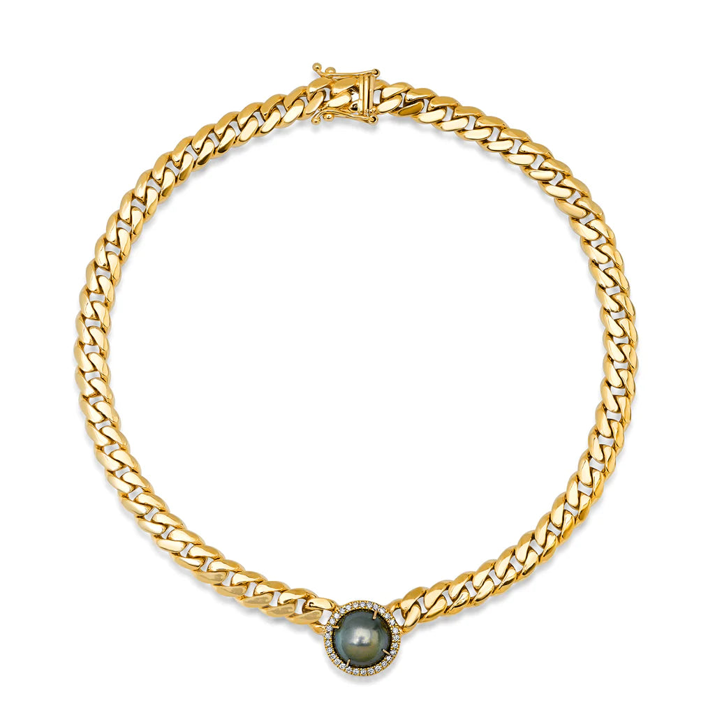 Tahitian Pearl Slice Necklace on Cuban Link Chain