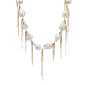 White Baroque Pearl Fringe Chain Necklace