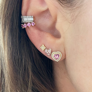Pink Sapphire & Diamond Puffy Heart Stud Earrings