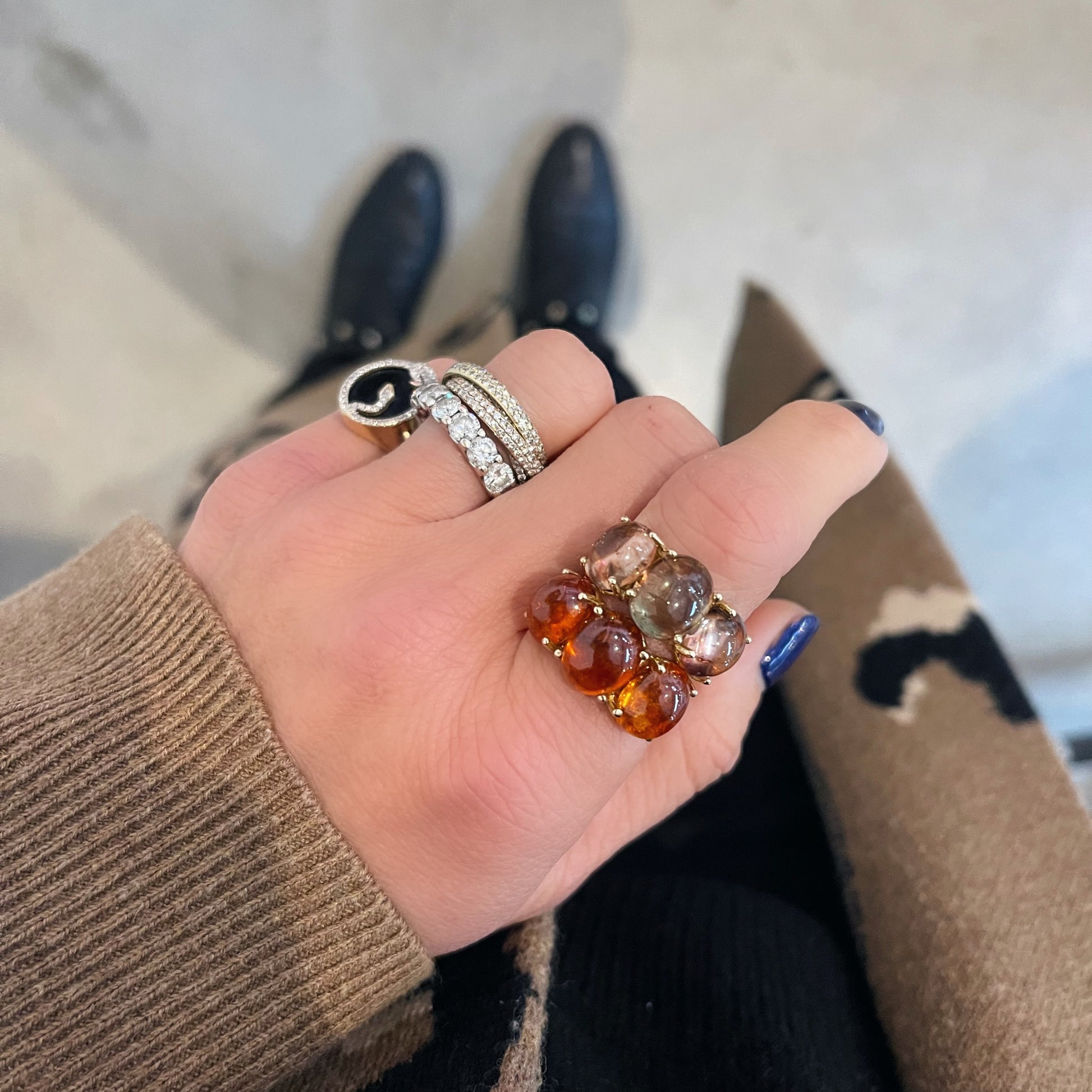 One of a Kind Jumbo Gumdrop Three Stone Cabochon Ring