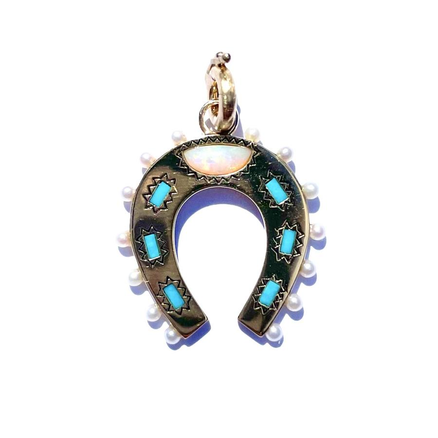 Horseshoe Charm African Opal Beaded Bracelet
