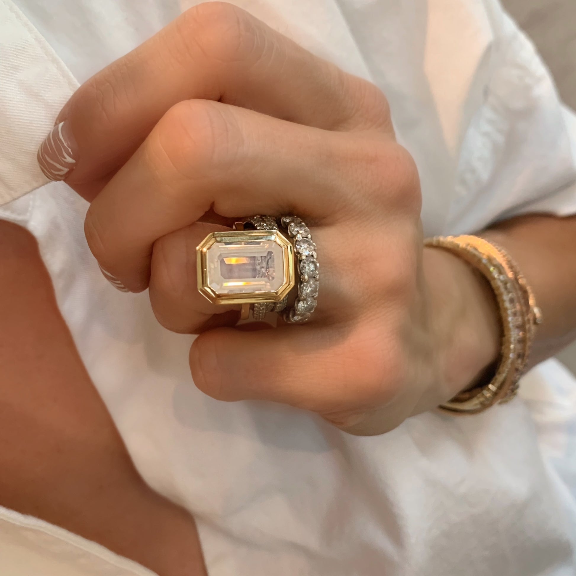 Manhattan Emerald Cut with Gold Frame Ring