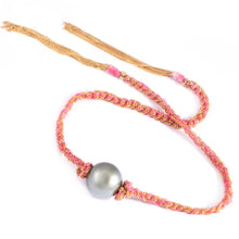 Tahitian Pearl Braided Chain and Silk Wrap Bracelet
