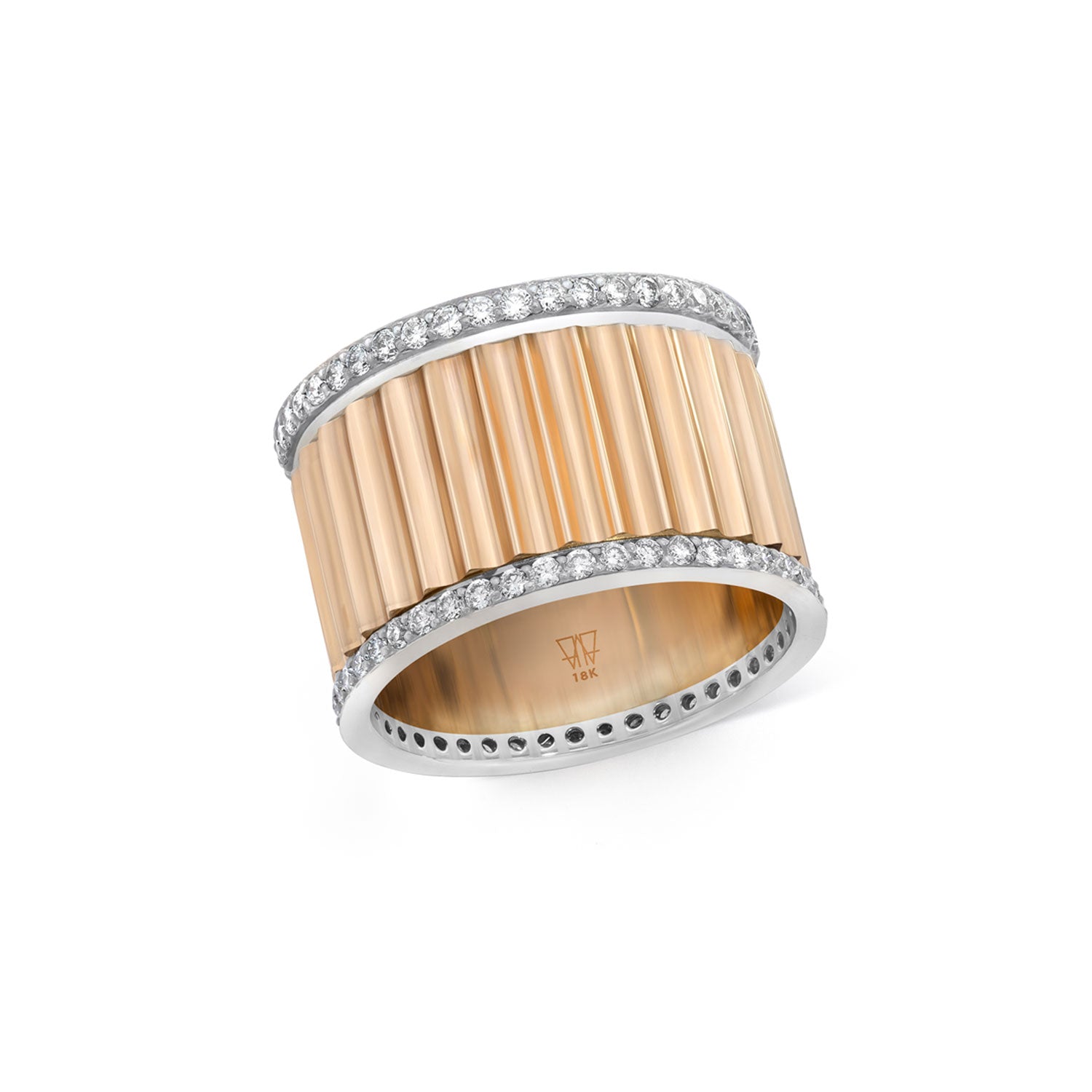 Clive 18k Rose and White Gold 15mm Fluted Band