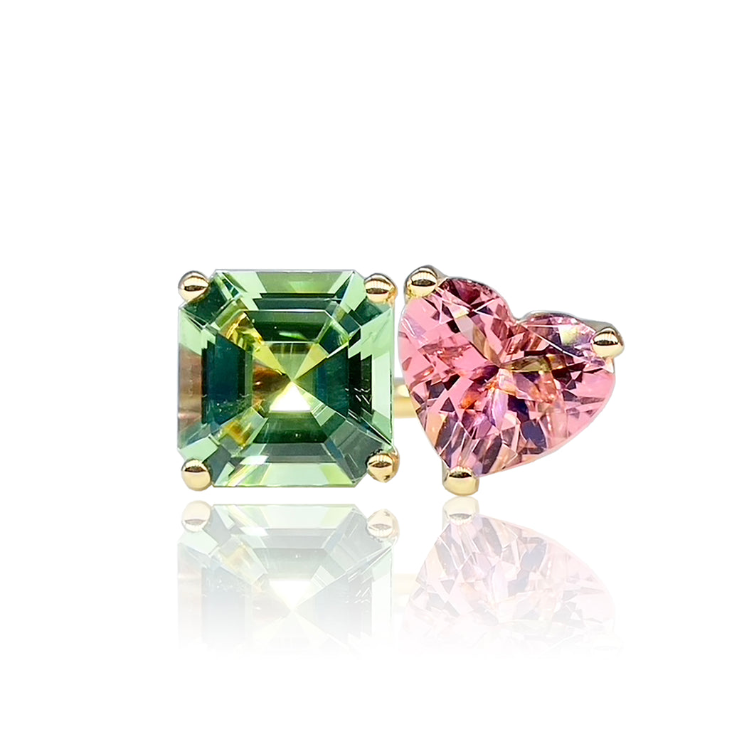 One of a Kind Bold 2-Stone Ring with Green Tourmaline & Pink Tourmaline