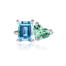 One of a Kind Small 2-Stone Ring with Blue Topaz & Mint Green Tourmaline