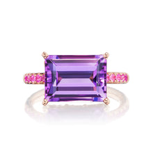 Cirque Amethyst Baguette Solitaire with Hot Pink Sapphire Band Ring