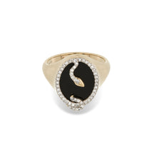 Onyx and Diamond Oval Snake Signet Ring