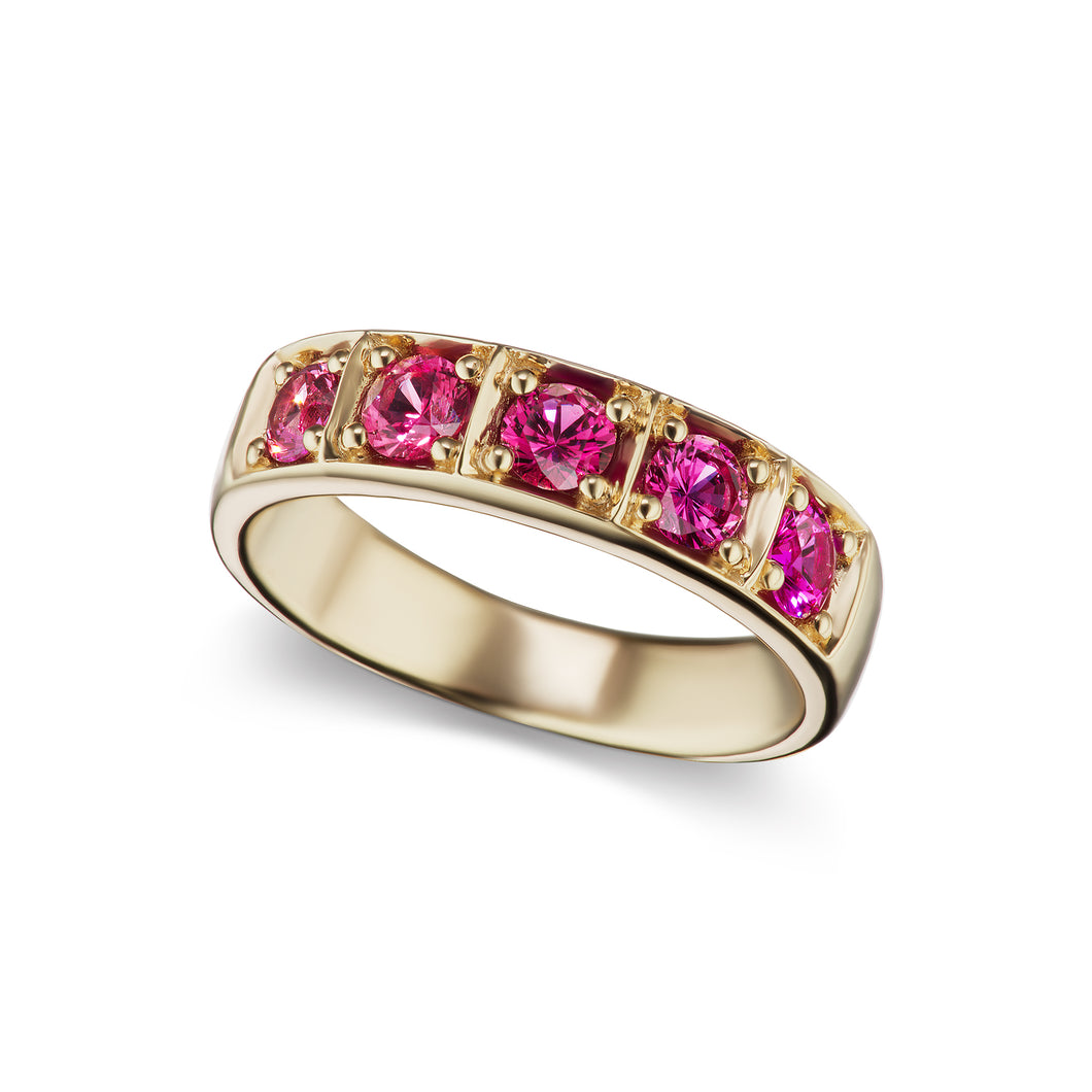 Box Set Band Ring with Reddish Hot Pink Sapphire