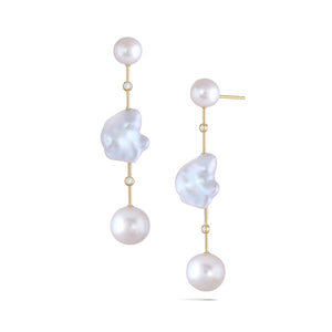 Pearl & Diamond Long Cloudbar Earrings