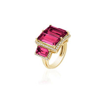 One of Kind Quad Emerald Cut Rubellite with Diamond Frame Ring