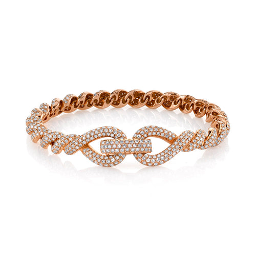 Full Pave Diamond Rope Bracelet with Triple Link Accent