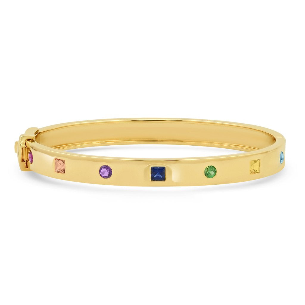 Multi Colored Princess Cut and Round Rainbow Bangle