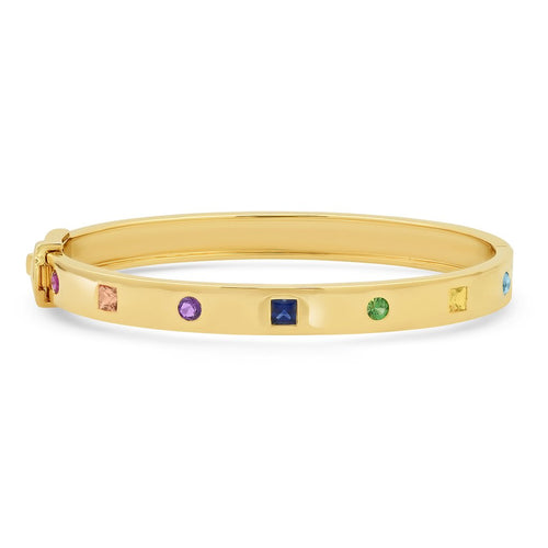 Multi Colored Princess Cut and Round Rainbow Bangle