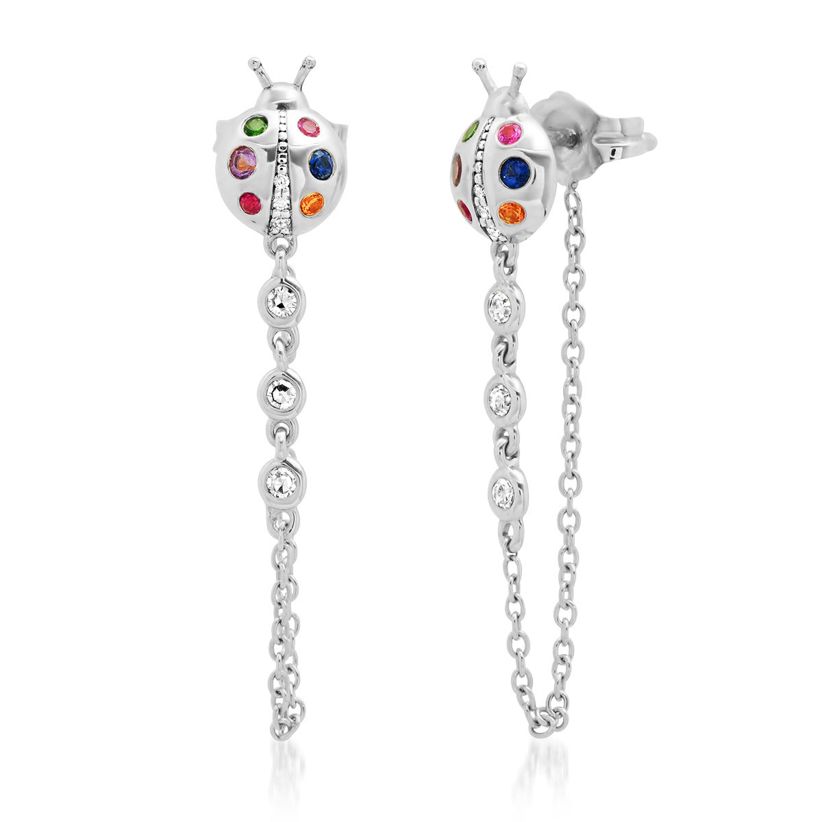 Single Ladybug Stud with Chain Earring