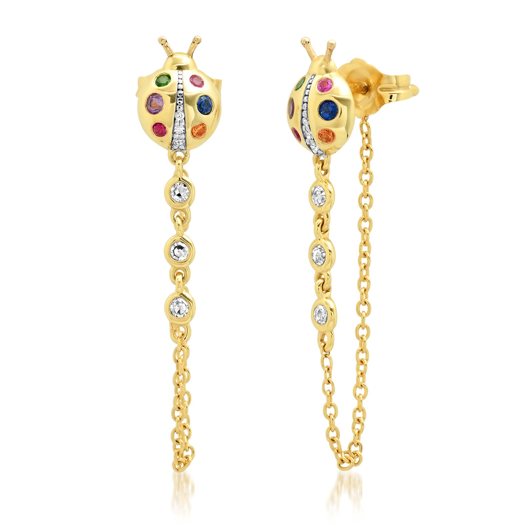 Single Ladybug Stud with Chain Earring