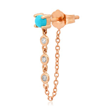 Single Turquoise Stud Earring with Diamond Chain