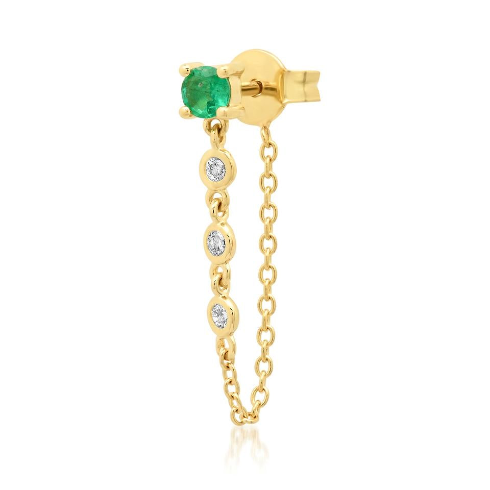 Single Semi-Precious Stone with Diamond Chain Wrap Stud Earring