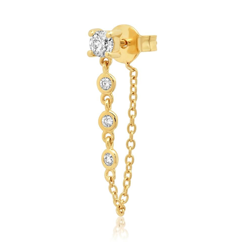 Single Diamond Stone Stud with Diamond Chain Wrap Stud Earring
